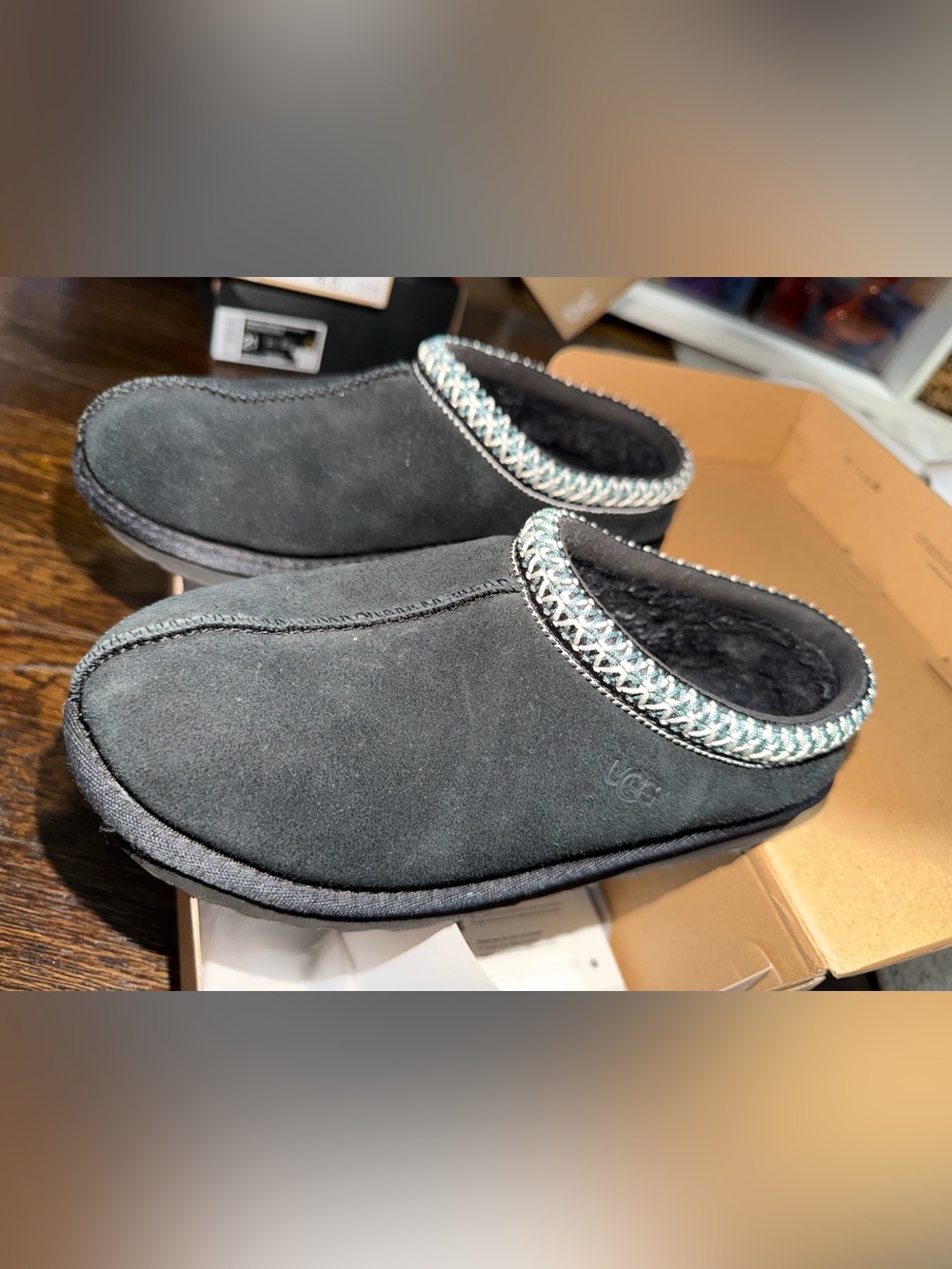 UGG kids Black Suede Slip-On Slippers